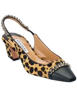 

Женские туфли-лодочки Aquazzura Nikki Cavallino 50 из кожи теленка с ремешком на пятке, Коричневый, NA