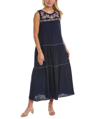 

Платье макси с вышивкой Max Studio, женское, Navy/coral posie spray emb