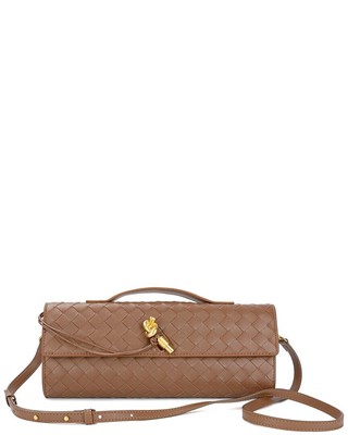 Женский клатч из плетеной кожи Tiffany & Fred Paris коричневого цвета