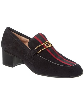 Женские замшевые туфли-лодочки на ремешке Gucci Marina, черные, 38