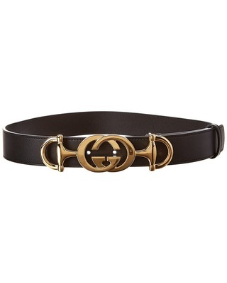 Gucci Interlocking G Horsebit Leather Belt Womens Black 70