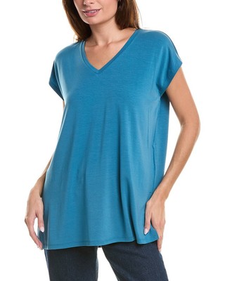 Женский длинный облегающий топ Eileen Fisher с V-образным вырезом синего цвета Xs