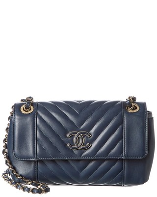 

Синяя стеганая кожаная сумка Chanel с одним клапаном на каждый день (аутентичная), NA