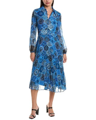Elie Tahari Midi Shirtdress Womens Blue 6