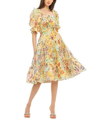 

Платье из смесового льна Bgl женское, Yellow - multicolor print