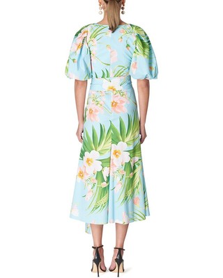 Pre-owned Carolina Herrera Ruched Front Seam Dress Women's In Blue