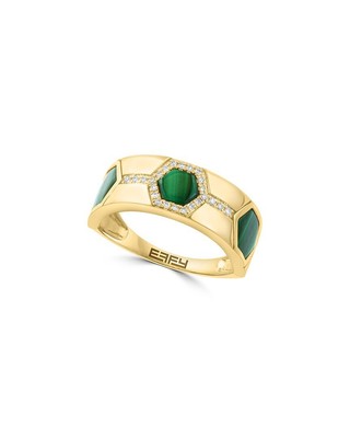 Effy Fine Jewelry 14K 1,98-каратное кольцо с двумя бриллиантами и малахитом Женское 7