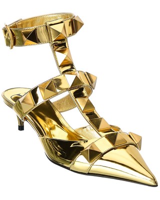 

Женские кожаные туфли-лодочки с ремешком на щиколотке Valentino Roman Stud 40, золото, Золотой, NA