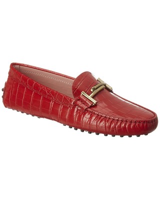 

Женские кожаные лоферы с тиснением под крокодила Tod S Gommino красные 34,5, Красный, NA