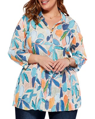 

Длинная женская мятая рубашка Nic+Zoe Plus Citrus Grove, Bltblue multi