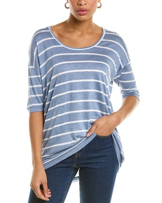 Женский топ Lafayette 148 New York в полоску Kirsten с круглым вырезом синий