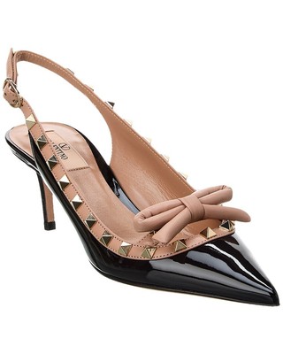 Valentino Rockstud 60 Patent Slingback Pump Womens Black 36.5