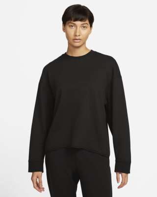 Nike Women's Yoga Luxe Fleece Crew Neck Black Gray DM6974-010 NWT