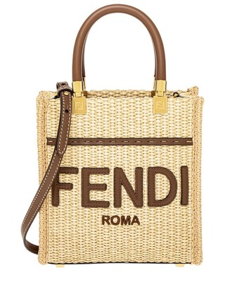 Женская сумка-тоут Fendi Sunshine Mini с кожаной отделкой коричневого цвета