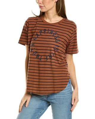 Женская футболка Sol Angeles Mini Stripe Happiness T-Shirt коричневого цвета Xs
