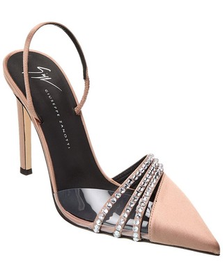 

Женские туфли-лодочки Giuseppe Zanotti Braquel 105 из атласа и винила с пяткой на пятке, Бежевый, NA