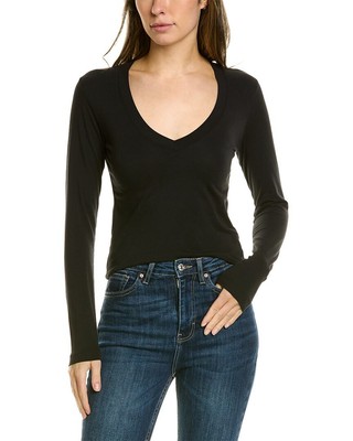 Женская футболка с глубоким V-образным вырезом James Perse, черная 0