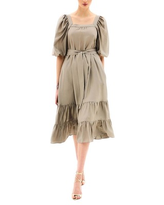 Pre-owned Bgl Silk-blend Midi Dress Women's In Beige