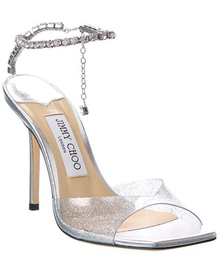 

Женские сандалии Jimmy Choo Saeda 100 из винила и кожи, серебристые, Серебряный, NA