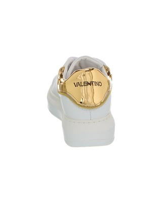 Pre-owned Valentino By Mario Valentino Fresia Zip Leather Sneaker Women's In White