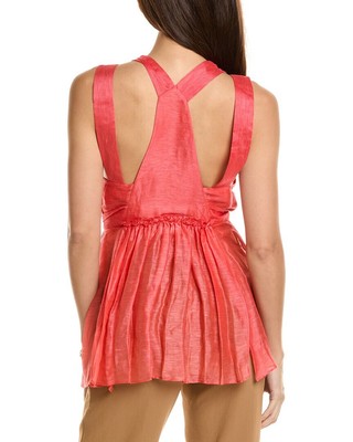 Pre-owned Alberta Ferretti Linen & Silk-blend Blouse Women's Pink 42