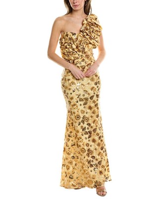 Женское платье с розеткой на одно плечо Badgley Mischka, желтое 2