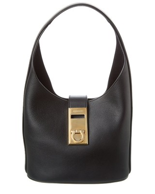 

Женская кожаная сумка-хобо с пряжкой Ferragamo Gancini, черная, NA