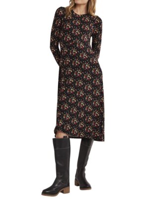 

Женское трикотажное платье миди Boden с круглым вырезом, Black multi