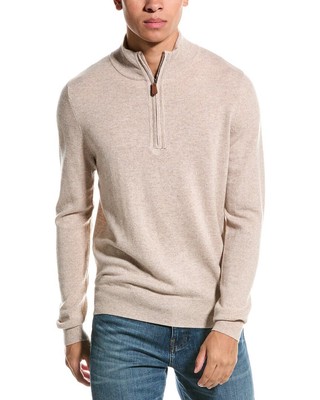 Kier+J Wool & Cashmere-Blend 1/4-Zip Mock Sweater Mens Beige L