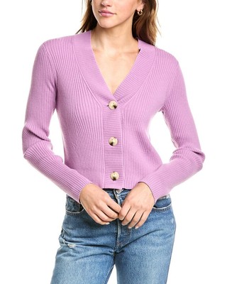 Vince Ribbed Wool-Blend Cardigan Womens Pink M