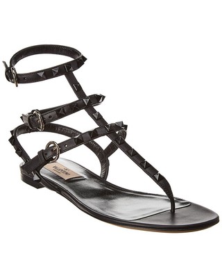 

Женские кожаные сандалии с ремешком на щиколотке Valentino Rockstud, Черный, NA