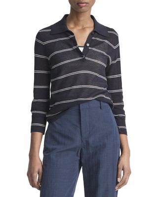 Vince Striped Pique Polo Shirt Womens  Xs