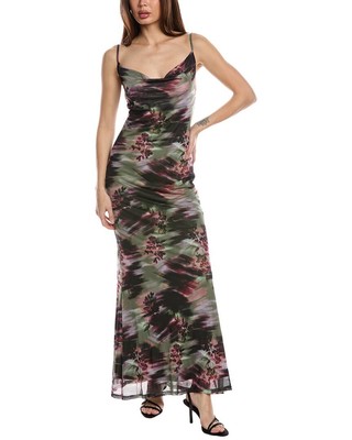 Bebe Printed Mesh Cowl Gown Womens