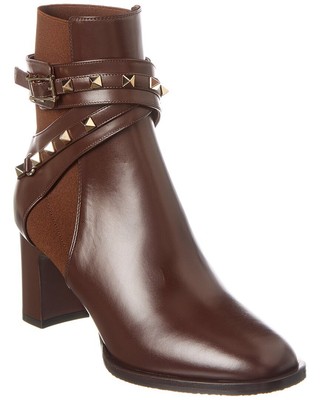 Женские кожаные ботильоны Valentino Rockstud 90 коричневого цвета 37,5