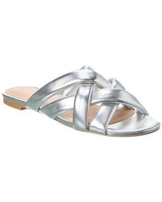 Stuart Weitzman Crossover Leather Slide Womens Silver 6.5