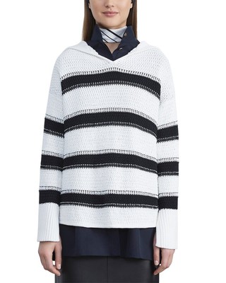 

Женский шелковый свитер в полоску с разрезным воротником Lafayette 148 New York, Black multi