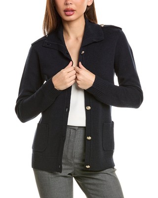 Bruno Magli Epaulette Wool Sweater Jacket Womens Blue M