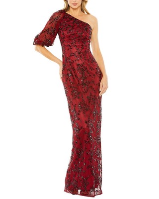 Женское платье с пышными рукавами Mac Duggal на одно плечо, украшенное колоннами, красное 8