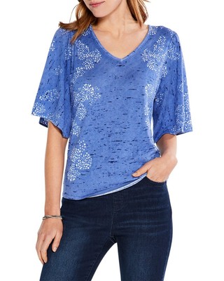 

Nic+Zoe Petite Coastline Коралловый льняной свитер женский, Bltblue multi