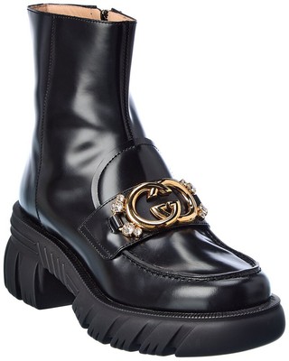 

Женские кожаные ботинки Gucci Interlocking G, Черный, NA