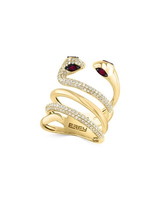 Effy Fine Jewelry 14K 1,04-каратное кольцо с двумя бриллиантами и рубином Женское 7