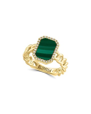 Effy Fine Jewelry 14K 1,80-каратное кольцо с двумя бриллиантами и малахитом Женское 7