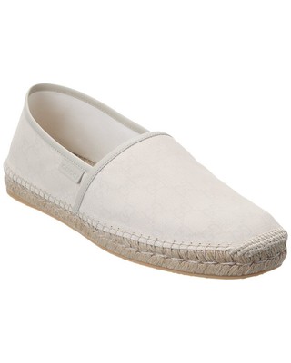 Pre-owned Gucci Gg Canvas & Leather Espadrille Men's In White