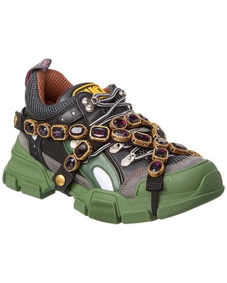 

Женские кожаные и сетчатые кроссовки Gucci Flashtrek, Grey, NA