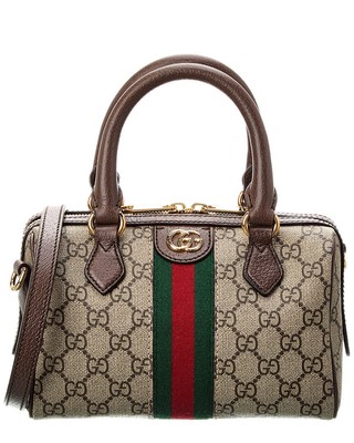 Женская сумка Gucci Ophidia Gg Mini с верхней ручкой Gg Supreme из холста и кожи коричневого цвета