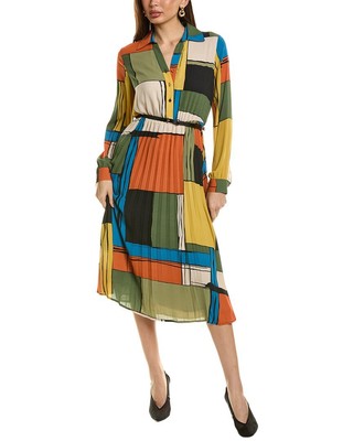 T Tahari Pleated Skirt Midi Dress Womens