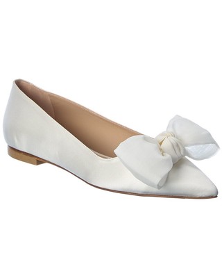 

Stuart Weitzman Anny Атласные женские туфли на плоской подошве с сетчатым бантом, Qtt white/cream, NA