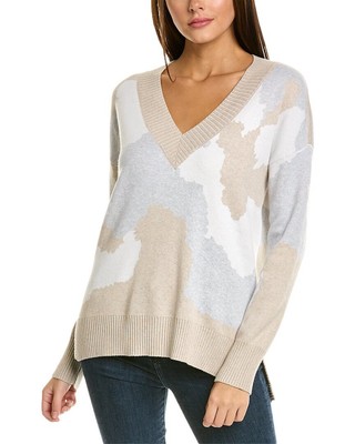 

Женский свитер из смесового кашемира Forte Cashmere High-Low Island с V-образным вырезом, Белый