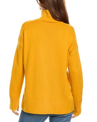 Pre-owned Lafayette 148 York Stand Collar Cashmere Sweater Women's In Yellow