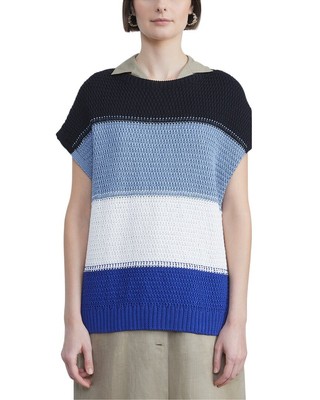 

Женский пуловер из шелковой смеси Lafayette 148 New York в полоску с фактурной строчкой, Navy multi